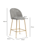 KADIMA DESIGN 2er Set Barhocker Samt Hocker mit Lehne & goldenen Beinen, in Grau