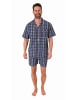 NORMANN Schlafanzug Shorty Pyjama kurzarm gewebt zum Knöpfen - 80007 in blau