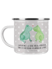 Mr. & Mrs. Panda Emaille Tasse Frosch Liebe mit Spruch in Grau Pastell