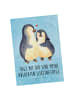 Mr. & Mrs. Panda Ansichtskarte Pinguin umarmen mit Spruch in Eisblau