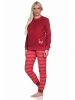 NORMANN Frottee Pyjama Hose gestreift Oberteil in rot