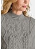 GOLDNER Kurzgröße:  Langarm Viskoseoberteil im Zopfmuster in grau / melange