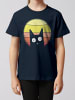 wat? Apparel T-Shirt Sunset Cat in Dunkelblau