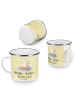 Mr. & Mrs. Panda Camping Emaille Tasse Sommer Meer Glück mit Spruch in Gelb Pastell