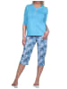NORMANN Kurzarm Pyjama Caprihose floralem print in blau