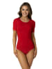 Alkato Damen Kurzarm Body mit Rundhalsausschnitt blickdicht Rippstoff in rot
