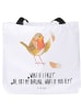 Mr. & Mrs. Panda Strandtasche Rotkehlchen Federn mit Spruch in Weiß