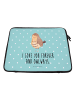 Mr. & Mrs. Panda Laptop Tasche Eule Zufrieden mit Spruch in Türkis Pastell