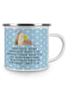 Mr. & Mrs. Panda Camping Emaille Tasse Igel Federschmuck mit Spruch in Blau Pastell