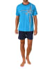 NORMANN Schlafanzug kurzarm Shorty Frontprint in blau