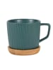Intirilife Kaffeetasse Teetasse Keramik mit Holz Untersetzer 230 ml in Grün