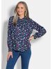 GOLDNER Kurzgröße:  Blusenshirt Elegante Satinbluse mit Smok-Details in marine / smaragd / gemustert
