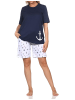 NORMANN Kurzarm Pyjama Schlafanzug Shorty Maritimer Look in marine