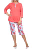 NORMANN Kurzarm Pyjama Caprihose floralem print in rot