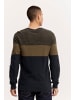 BLEND Gestreifter Strickpullover Knitted Langarm Sweater aus Baumwolle in Olive