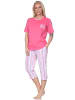 NORMANN Schlafanzug Capri kurzarm Streifenoptik Übergrössen 125 204 90 667 in pink