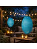 MARELIDA 2x LED Solar Lampion oval mit Blumenmuster H: 38cm in blau