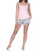 NORMANN Ärmellose Spaghetti Träger Shorty Pyjama floralem print in rosa