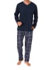 NORMANN Schlafanzug langarm mit karierter Jersey Hose in marine