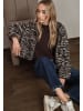 Street One Printed Teddy Jacket w.Hoody in Deep Roast Brown