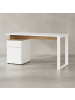 KADIMA DESIGN Bürotisch mit Container, Weiß-Beige, 140x61x74 cm, Metallkufen, stoßfest