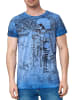 Rusty Neal Biker T-Shirt Verwaschen mit All Over Prints in Blau