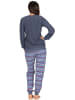 NORMANN Frottee Pyjama lang Bündchen Hose gestreift - 48876 in blau-melange