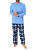 NORMANN Schlafanzug lang Pyjama FlanellHose Karo - 88257 in hellblau1