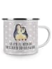 Mr. & Mrs. Panda Camping Emaille Tasse Pinguine Einschlafen mit ... in Grau Pastell