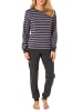 NORMANN Pyjama Bündchen Kuschel interlock Streifen - 48943 in anthrazit-melange