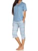 NORMANN Kurzarm Capri Schlafanzug Pyjama Ethnolook in hellblau
