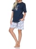 NORMANN Kurzarm Pyjama Schlafanzug Shorty Maritimer Look in marine