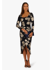 Adrianna Papell Cocktail Kleid Floral Metallic Knit Midi Dress in Navy_Gold