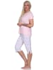 NORMANN Capri Pyjama Schlafanzug Streifen Hose & Rundhals in rosa