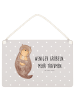 Mr. & Mrs. Panda Holztafel Otter Muschel mit Spruch in Grau Pastell