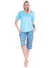 NORMANN Capri Pyjama Capri Shorts Schlafanzug EthnoStyle - 79890 in blau
