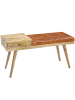KADIMA DESIGN Sitzbank Ziegenleder / Massivholz Bank 100x52x38 cm im Retro Stil,