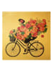 WALLART Leinwandbild Gold - Frau auf Fahrrad Collage Blumen in Rosa