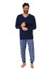 NORMANN Langarm Schlafanzug Bündchen und karierter Jersey Pyjamahose - 86151 in navy
