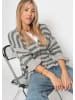 SASSYCLASSY Gestreifter Cardigan mit 3/4-Ärmeln in Grau