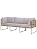 home24 home24 Loungesofa 3-teilig - Webstoff / Teak massiv / Edelstahl - Hellgrau - 210 x 74 x 70 cm in Hellgrau