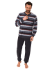 NORMANN Frottee Schlafanzug Bündchen Blockstreifen - 81337 in dunkelgrau