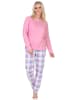 NORMANN Schlafanzug langarm Pyjama karierter Hose Jersey - 84747 in rosa