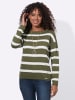 WITT WEIDEN Strickpullover in oliv-ecru-geringelt