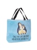 Mr. & Mrs. Panda Tasche Pinguin umarmen mit Spruch in Eisblau