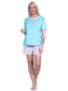 NORMANN Shorty kurzarm Schlafanzug Rundhals und BlümchenMuster - 74480 in türkis