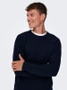 Only&Sons Design Pullover Geripptes Karo Strick Muster ONSKALLE in Dunkelblau