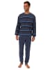 NORMANN Frottee Schlafanzug langarm Bündchen Streifen - 75507 in blau