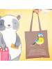 Mr. & Mrs. Panda Tragetasche Vogel Blaumeise mit Spruch in Braun Pastell