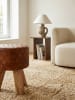 KADIMA DESIGN Sitzhocker Echtleder / Massivholz 35x46x35 cm Modern Fußhocker Rund,